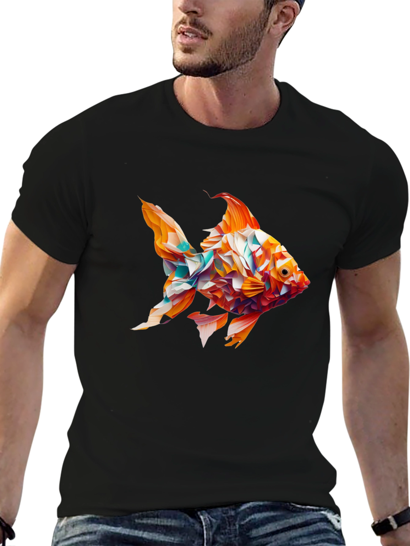 Abstract Goldfish Graphic Black T-Shirt