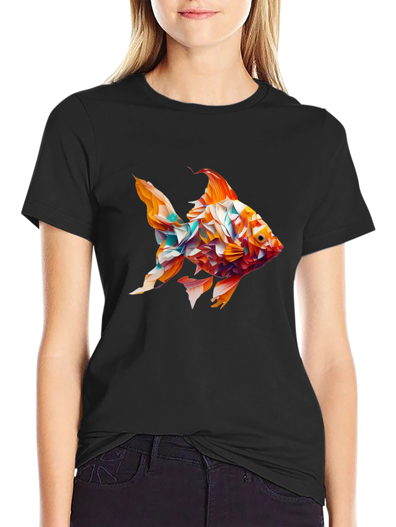 Abstract Goldfish Graphic Black T-Shirt