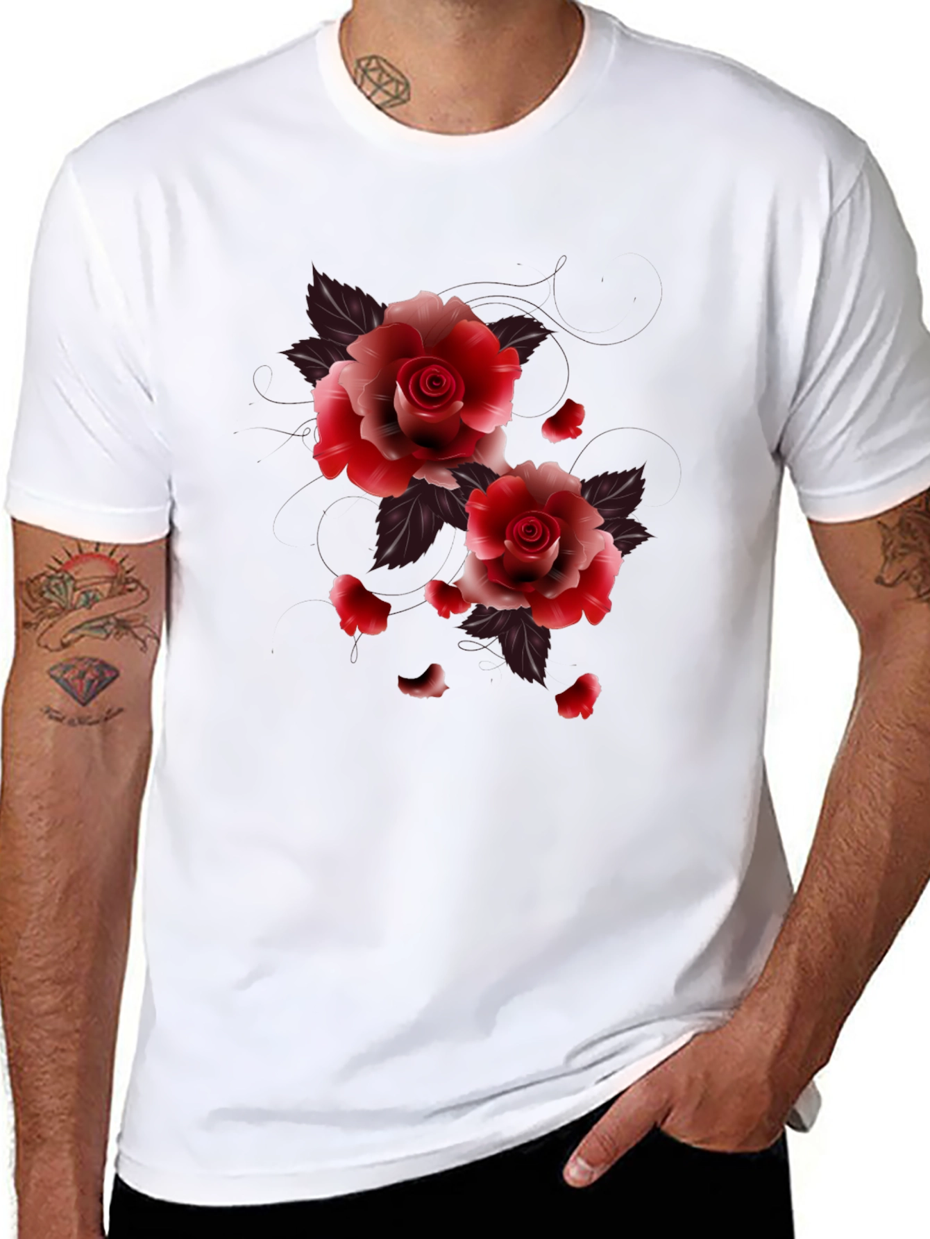 Black Floral Roses Graphic Tee