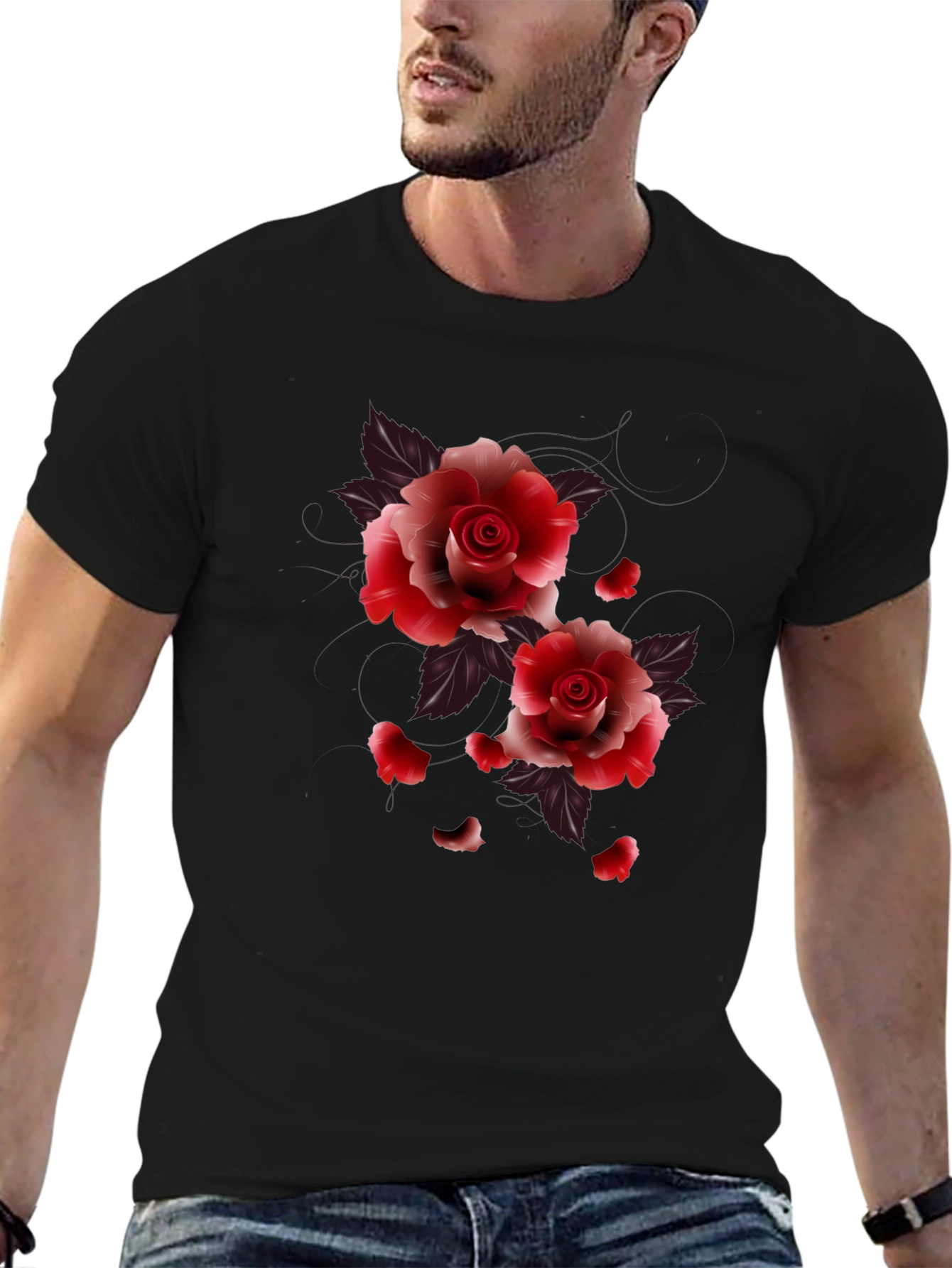 Black Floral Roses Graphic Tee