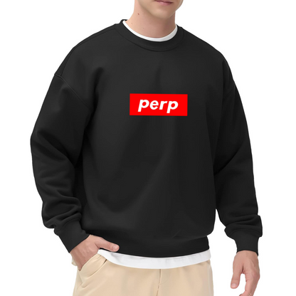 Perp Block Letter Sweatshirt - Minimalist Bold Type Crewneck, Streetwear Word Mark Pullover, Clean Graphic Sweatshirt, Simple Statement Top