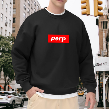 Perp Block Letter Sweatshirt - Minimalist Bold Type Crewneck, Streetwear Word Mark Pullover, Clean Graphic Sweatshirt, Simple Statement Top