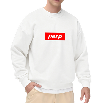 Perp Block Letter Sweatshirt - Minimalist Bold Type Crewneck, Streetwear Word Mark Pullover, Clean Graphic Sweatshirt, Simple Statement Top