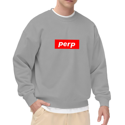 Perp Block Letter Sweatshirt - Minimalist Bold Type Crewneck, Streetwear Word Mark Pullover, Clean Graphic Sweatshirt, Simple Statement Top