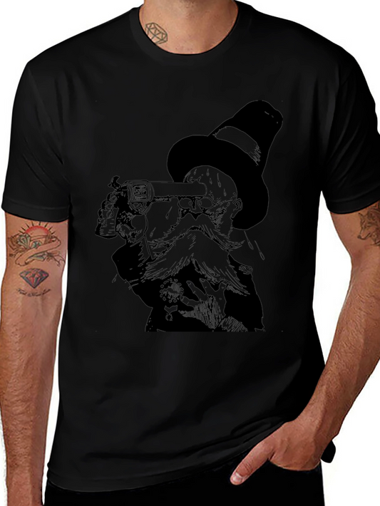 Steampunk Gentleman Graphic Tee - Black Cotton