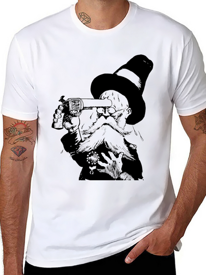 Steampunk Gentleman Graphic Tee - Black Cotton