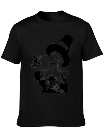 Steampunk Gentleman Graphic Tee - Black Cotton