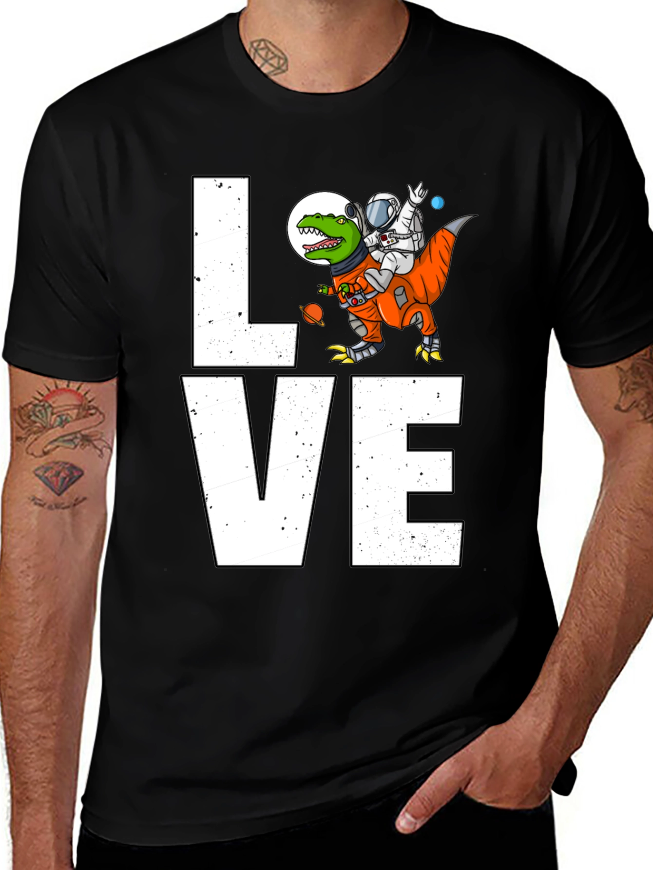 Astronaut Riding Dinosaur LOVE T-Shirt