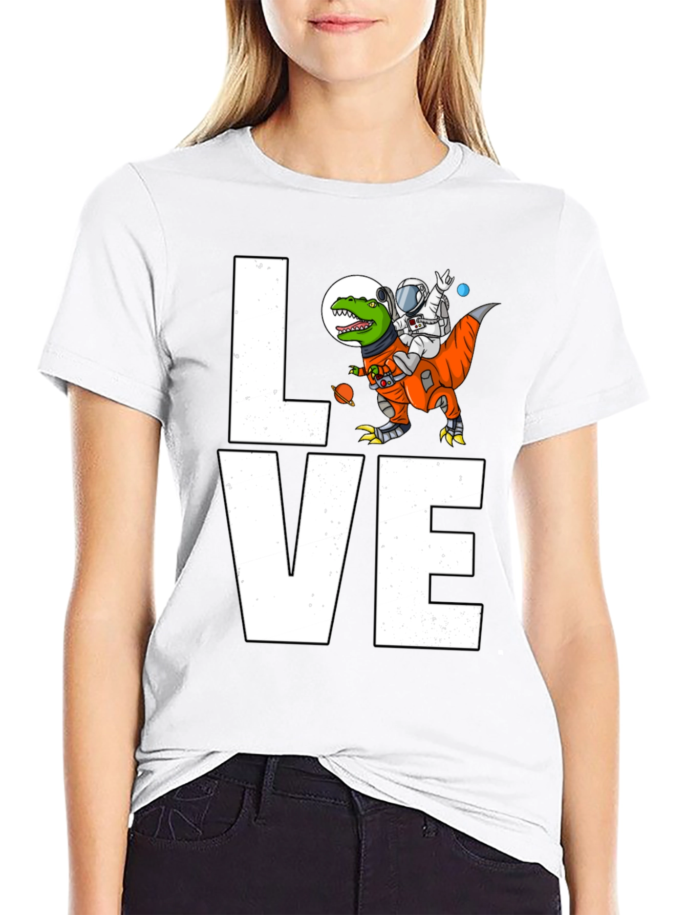 Astronaut Riding Dinosaur LOVE T-Shirt