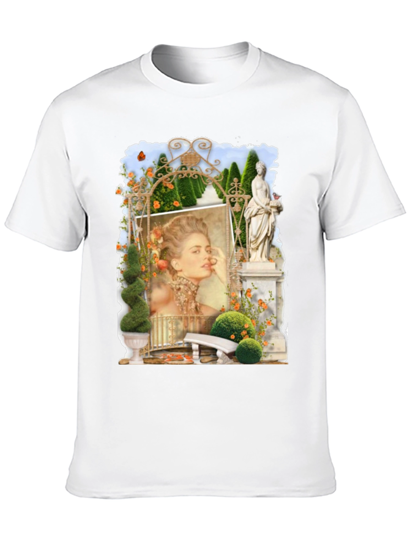 Elegant Garden Portrait Black T-Shirt
