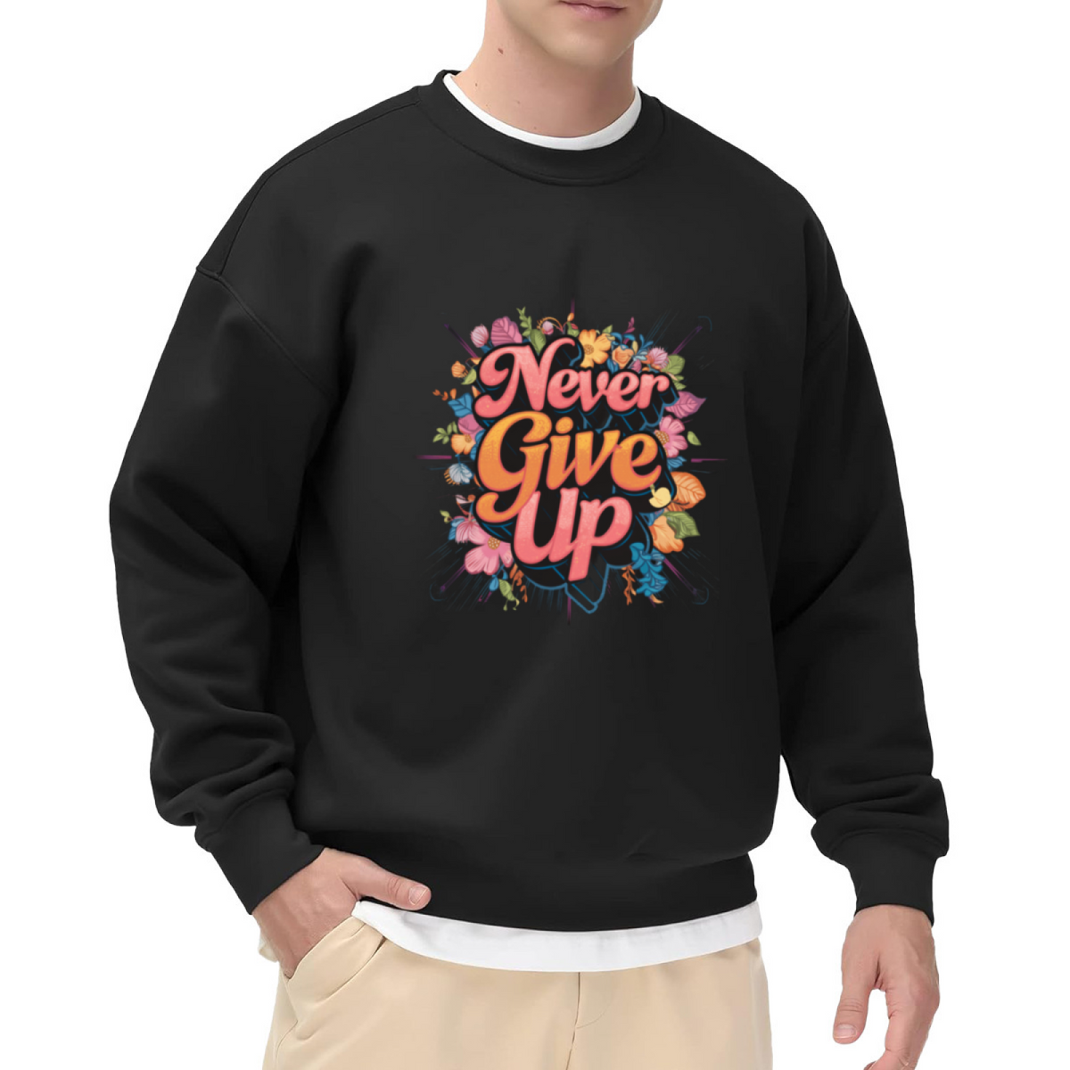 Never Give Up Floral Sport Crewneck Sweatshirt - Motivational Golf Flower Pullover