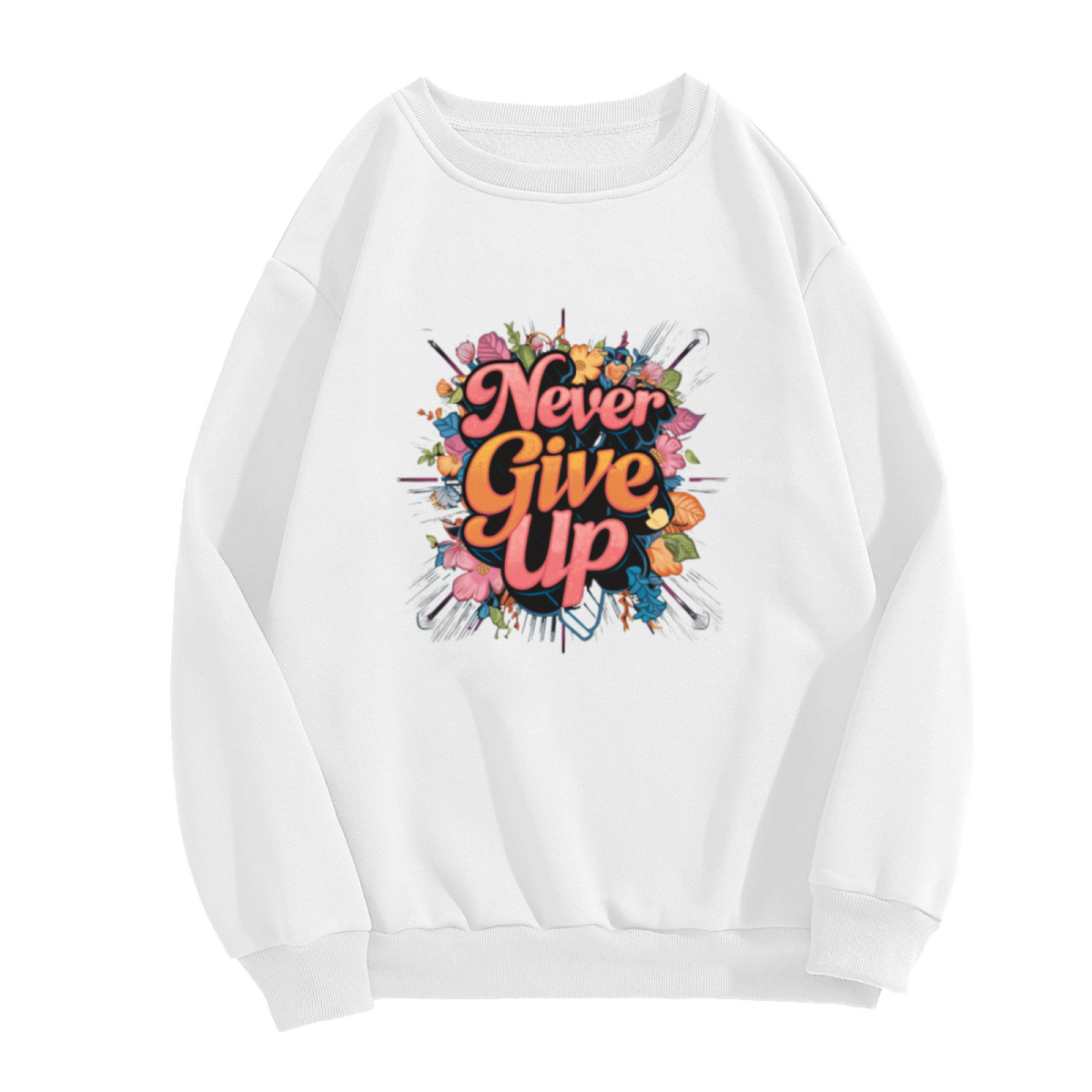 Never Give Up Floral Sport Crewneck Sweatshirt - Motivational Golf Flower Pullover