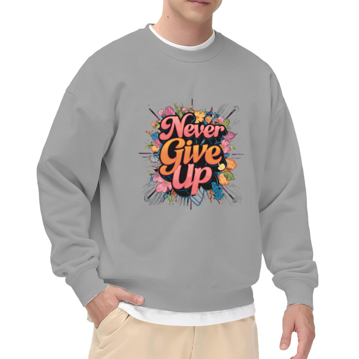 Never Give Up Floral Sport Crewneck Sweatshirt - Motivational Golf Flower Pullover