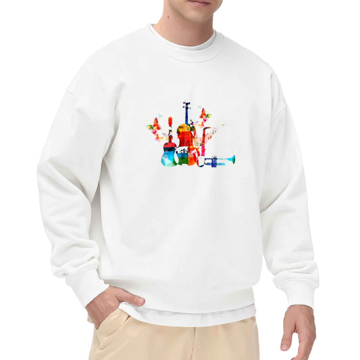 Abstract Musical Instruments Crewneck Sweatshirt - Colorful Art Music Lover Pullover