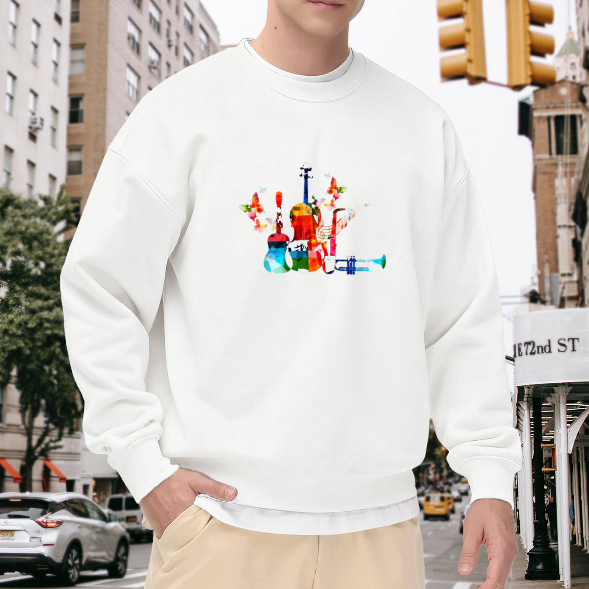 Abstract Musical Instruments Crewneck Sweatshirt - Colorful Art Music Lover Pullover