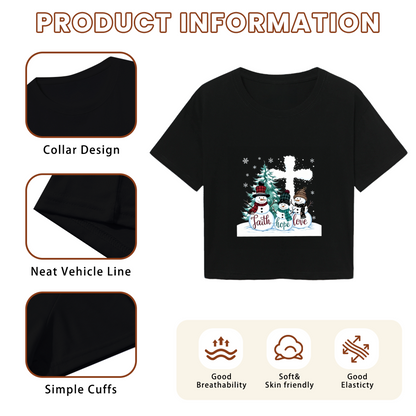 Faith Hope Love Snowman Cross Christmas Women Crop Tee
