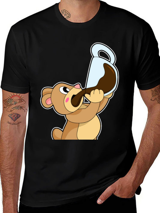 Bear Drinking Coffee T-Shirt Cartoon Graphic Tee