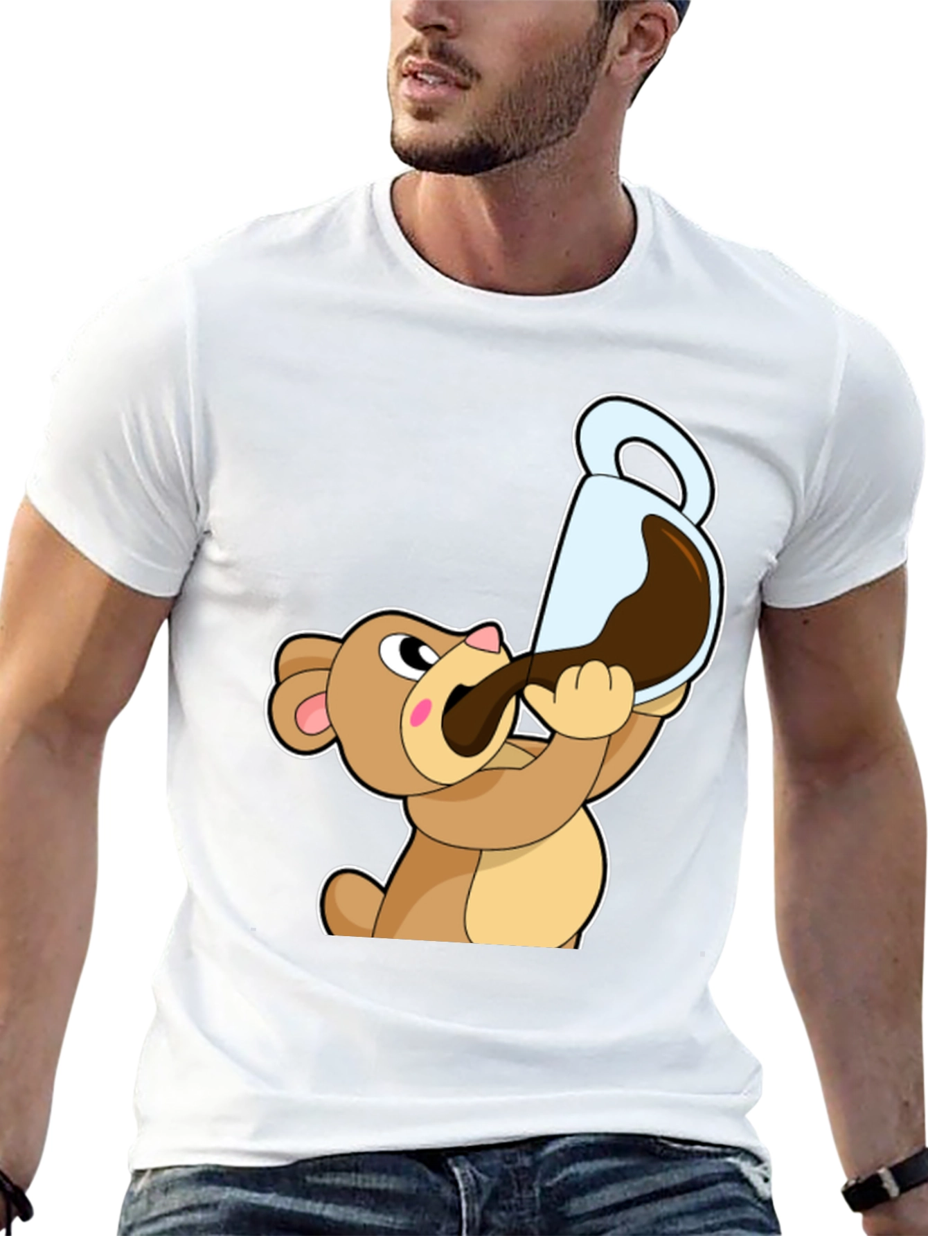 Bear Drinking Coffee T-Shirt Cartoon Graphic Tee