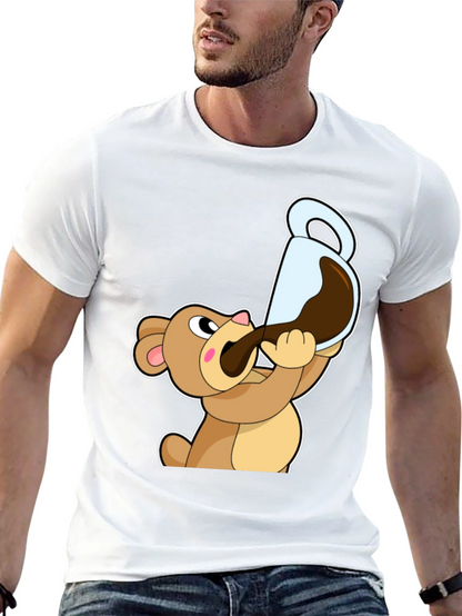 Bear Drinking Coffee T-Shirt Cartoon Graphic Tee
