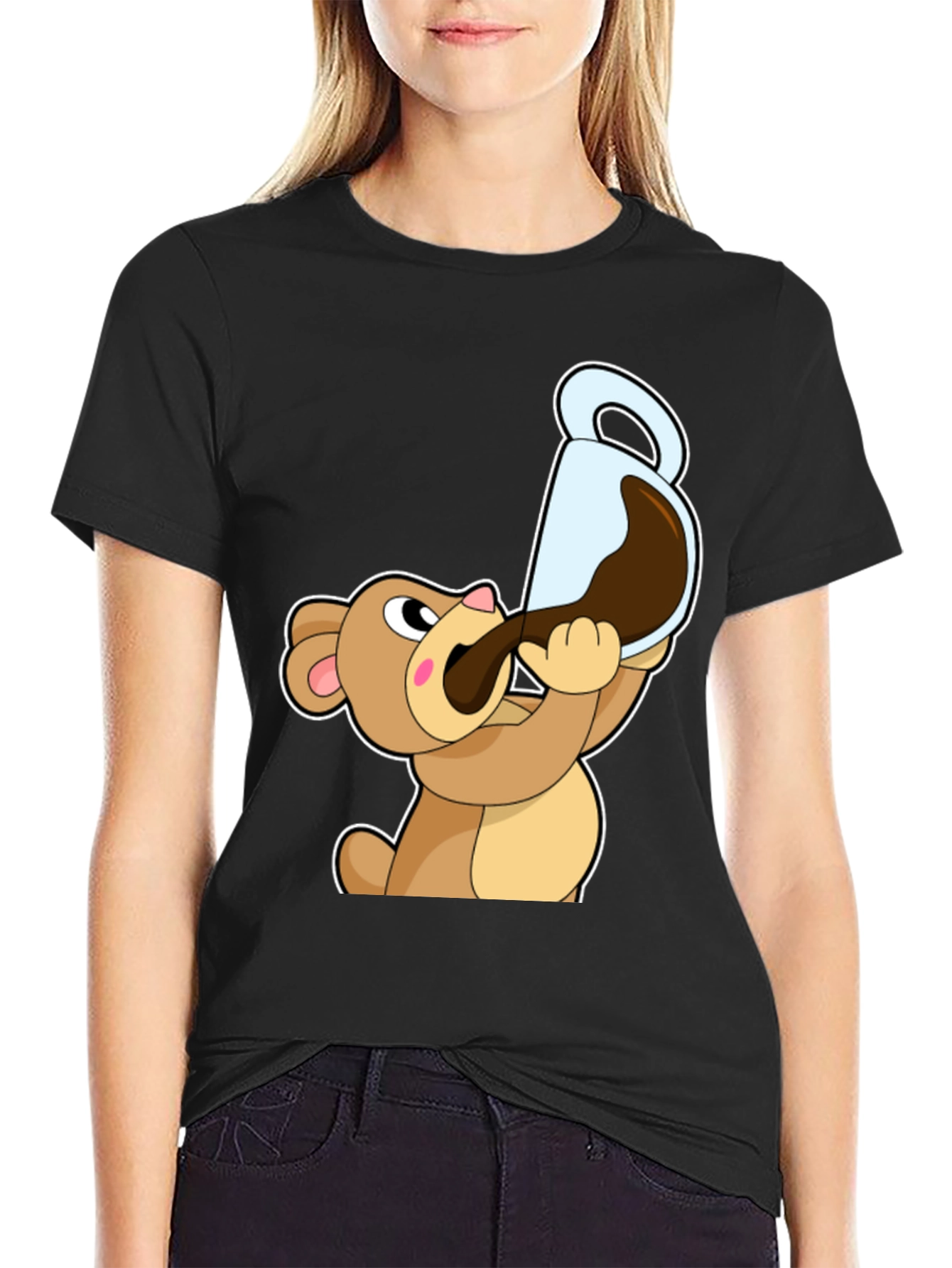 Bear Drinking Coffee T-Shirt Cartoon Graphic Tee