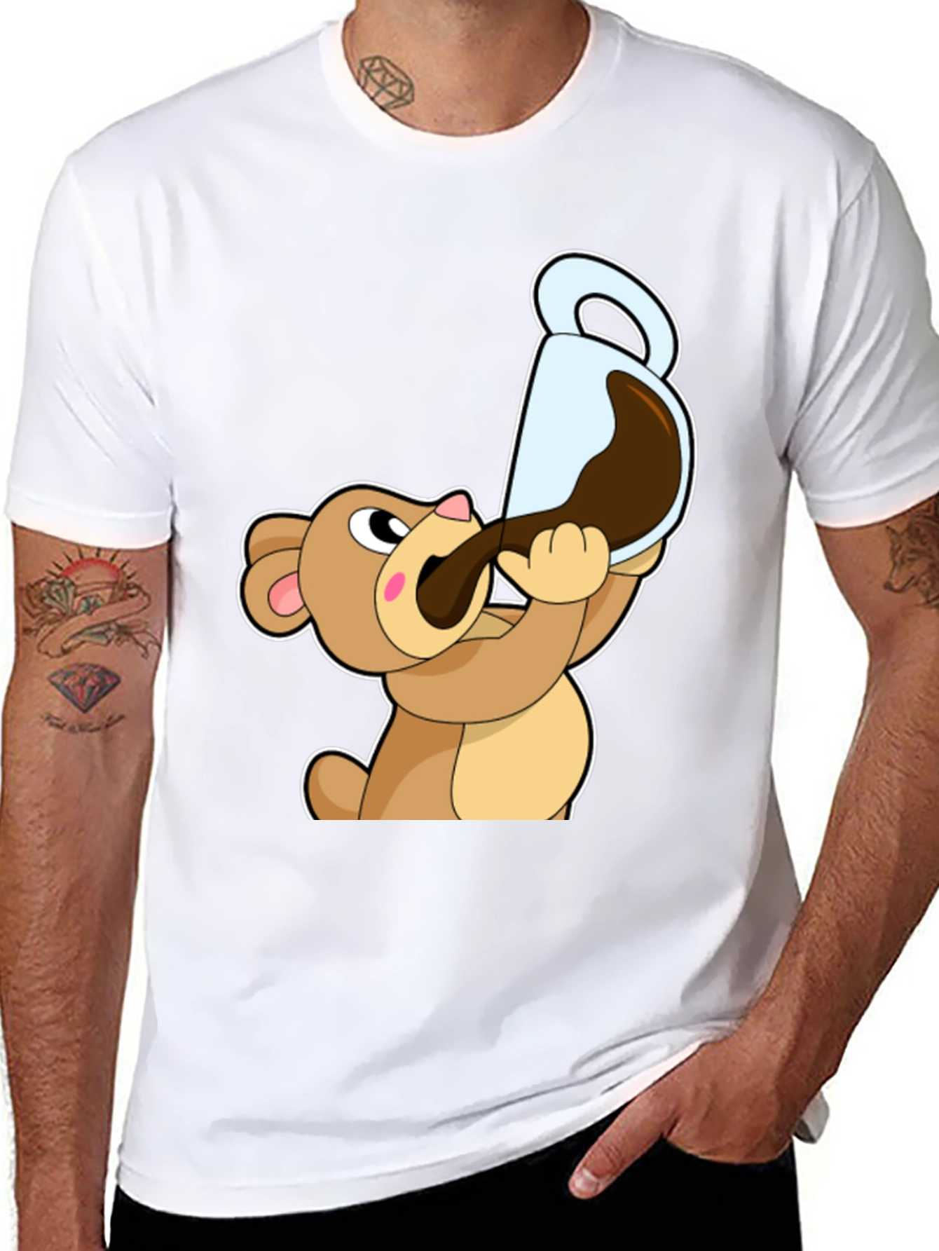 Bear Drinking Coffee T-Shirt Cartoon Graphic Tee