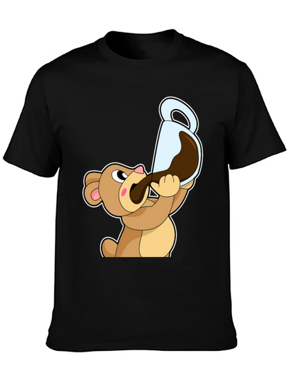 Bear Drinking Coffee T-Shirt Cartoon Graphic Tee