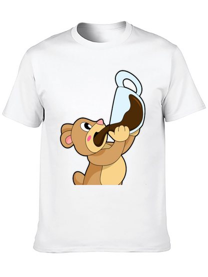 Bear Drinking Coffee T-Shirt Cartoon Graphic Tee