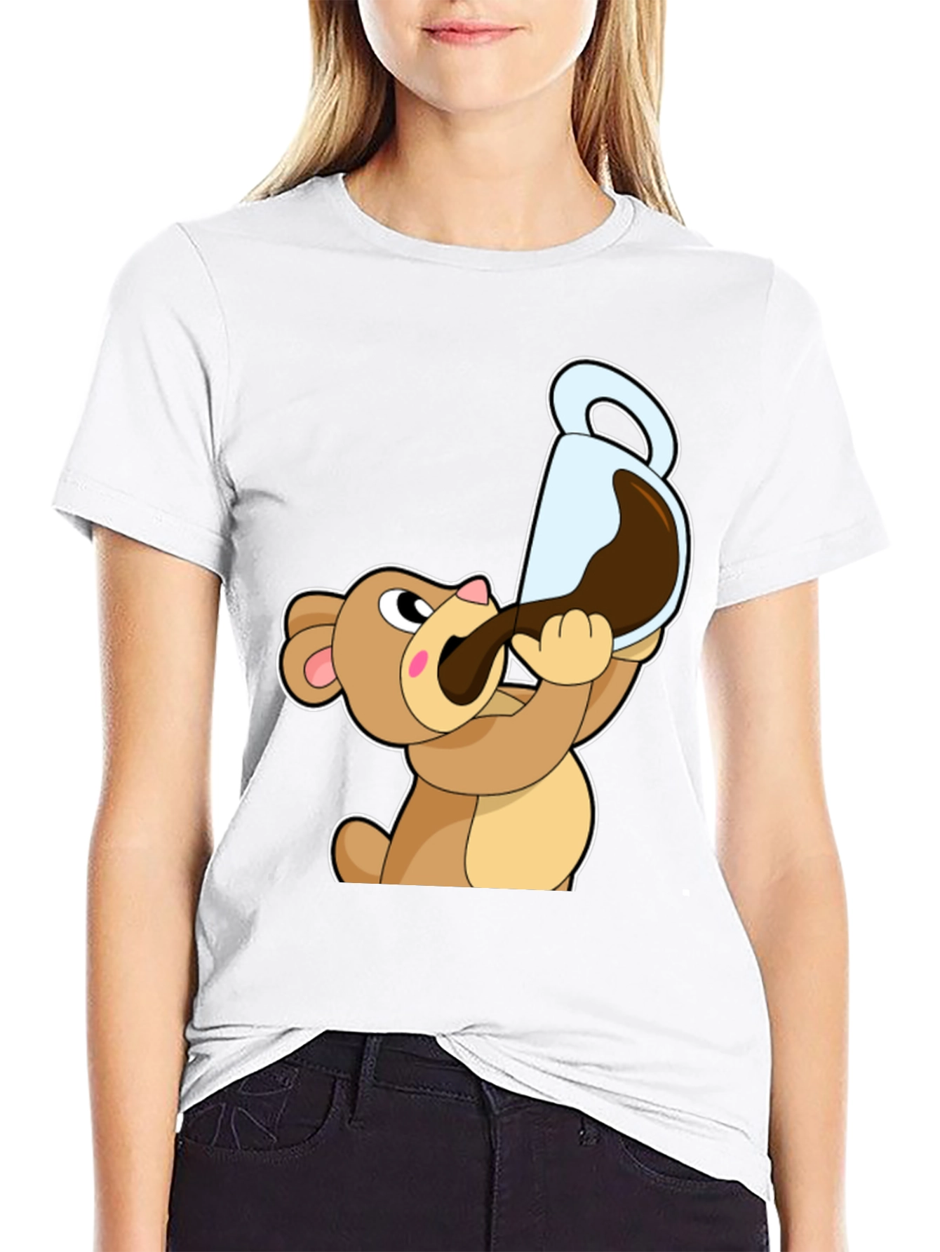 Bear Drinking Coffee T-Shirt Cartoon Graphic Tee