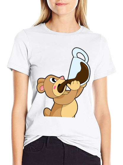 Bear Drinking Coffee T-Shirt Cartoon Graphic Tee