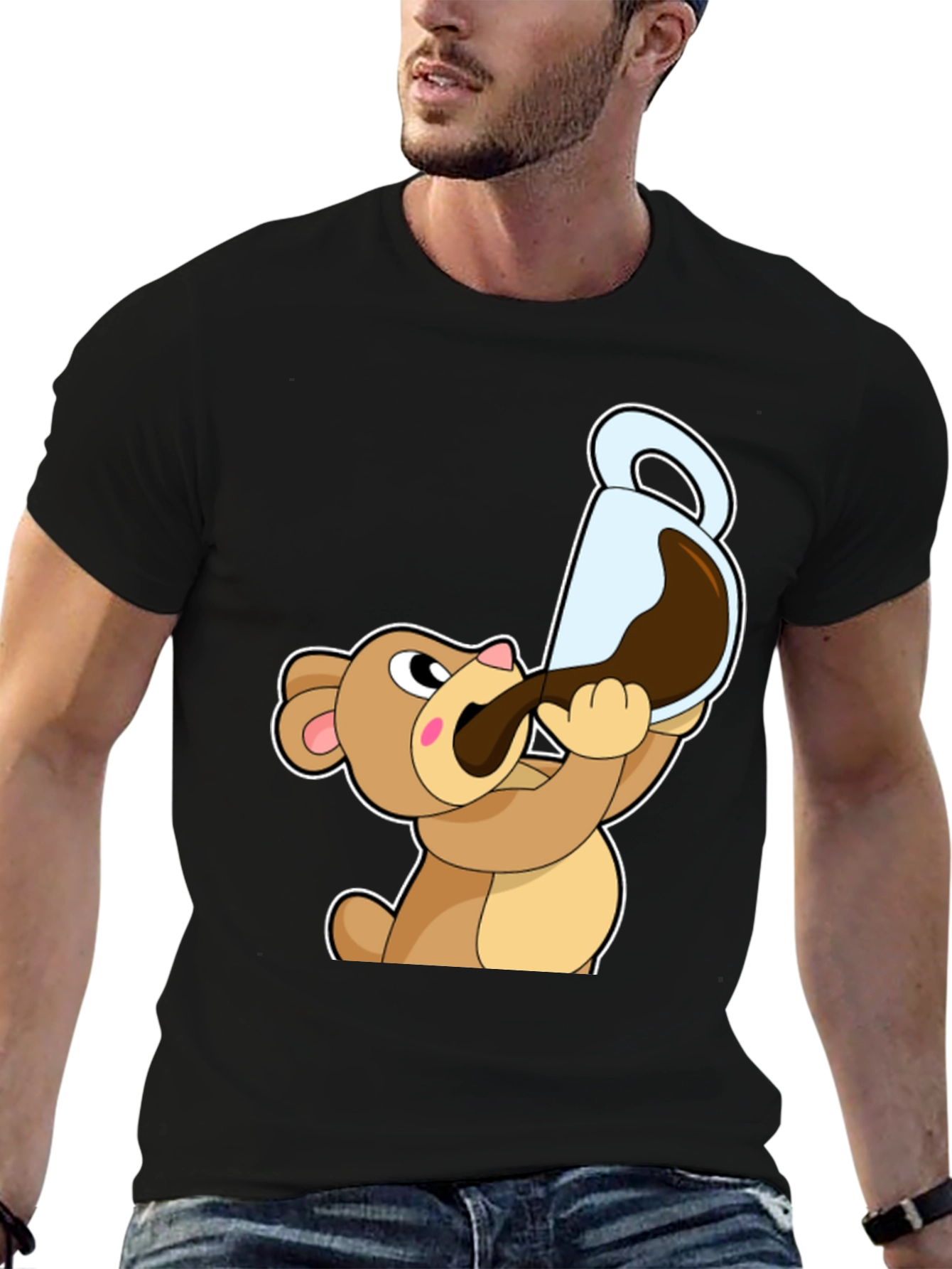 Bear Drinking Coffee T-Shirt Cartoon Graphic Tee