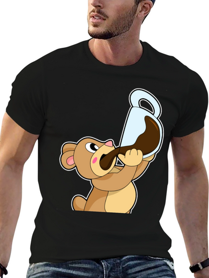 Bear Drinking Coffee T-Shirt Cartoon Graphic Tee