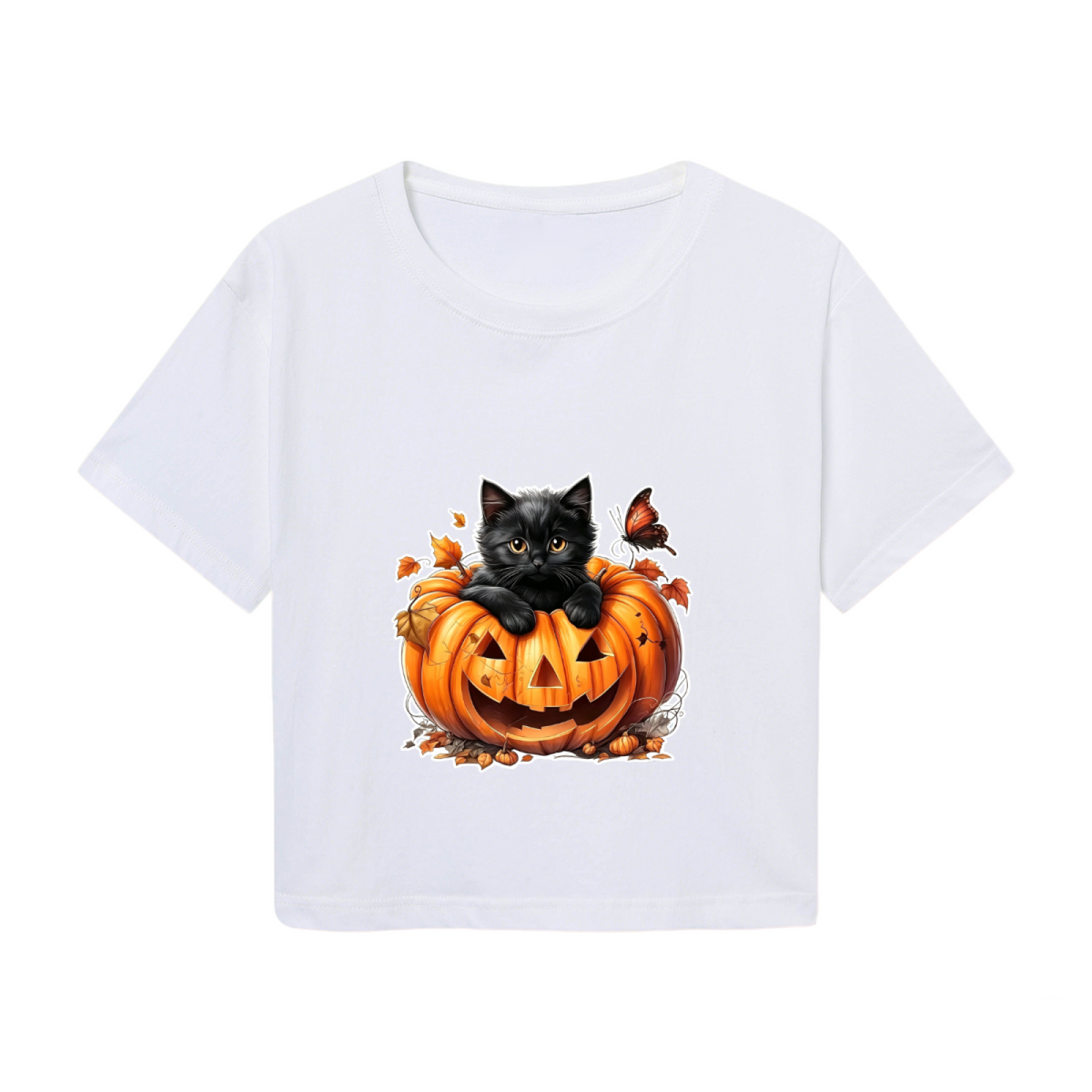 Pumpkin Black Cat Butterfly Halloween Crop Top