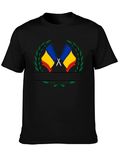 Romania Flag Crest Black T-Shirt