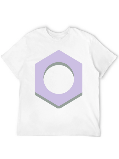 Geometric Hex Nut Graphic Tee - Casual Black T-Shirt