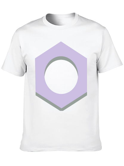 Geometric Hex Nut Graphic Tee - Casual Black T-Shirt