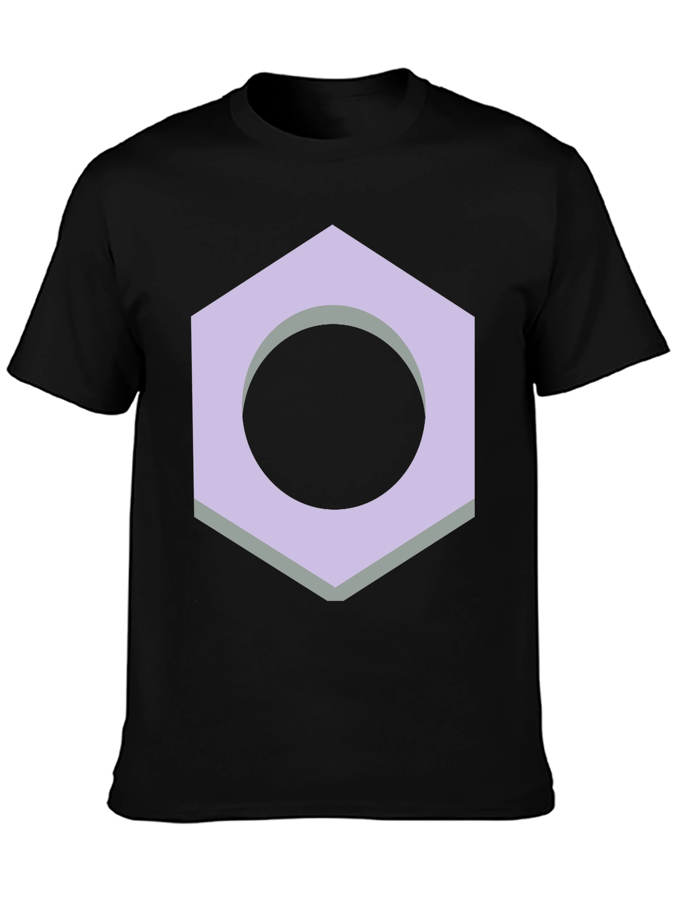 Geometric Hex Nut Graphic Tee - Casual Black T-Shirt
