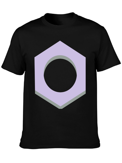 Geometric Hex Nut Graphic Tee - Casual Black T-Shirt