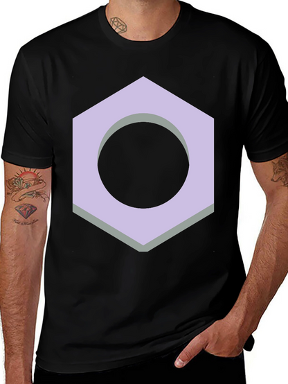Geometric Hex Nut Graphic Tee - Casual Black T-Shirt