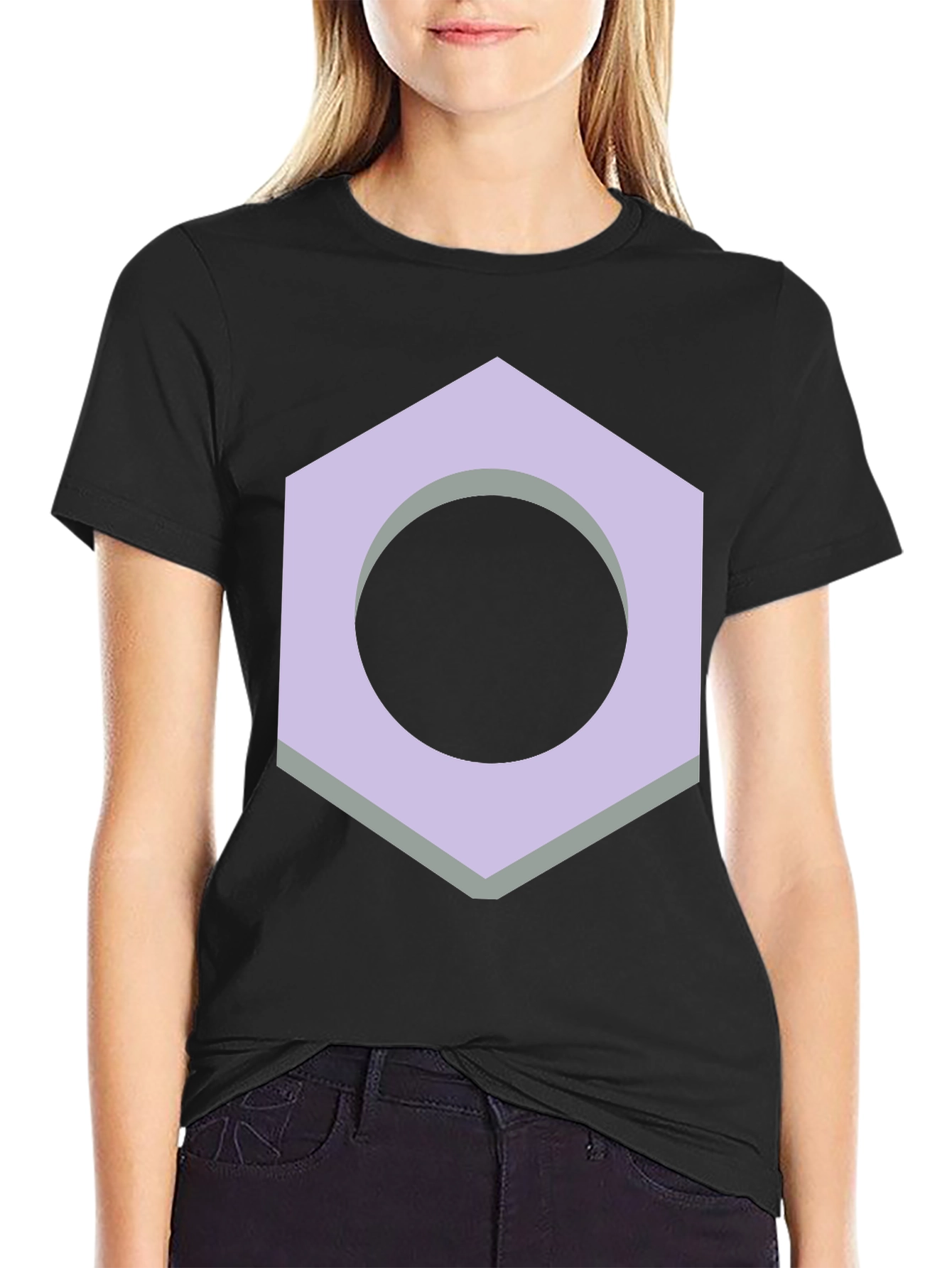 Geometric Hex Nut Graphic Tee - Casual Black T-Shirt