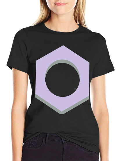 Geometric Hex Nut Graphic Tee - Casual Black T-Shirt