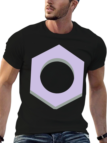 Geometric Hex Nut Graphic Tee - Casual Black T-Shirt