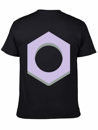 Geometric Hex Nut Graphic Tee - Casual Black T-Shirt