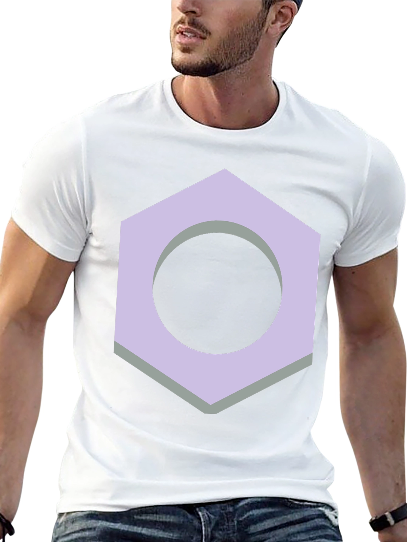 Geometric Hex Nut Graphic Tee - Casual Black T-Shirt