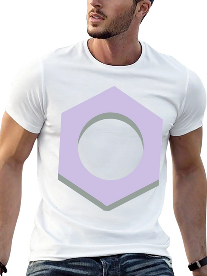 Geometric Hex Nut Graphic Tee - Casual Black T-Shirt