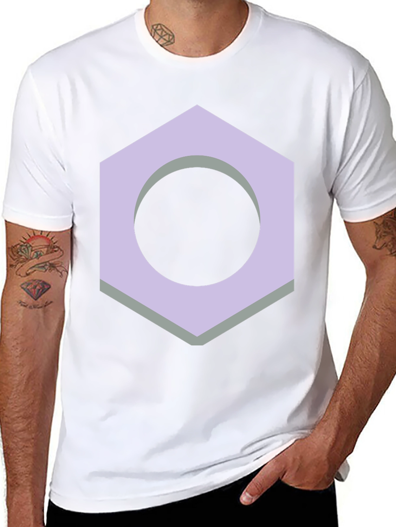 Geometric Hex Nut Graphic Tee - Casual Black T-Shirt
