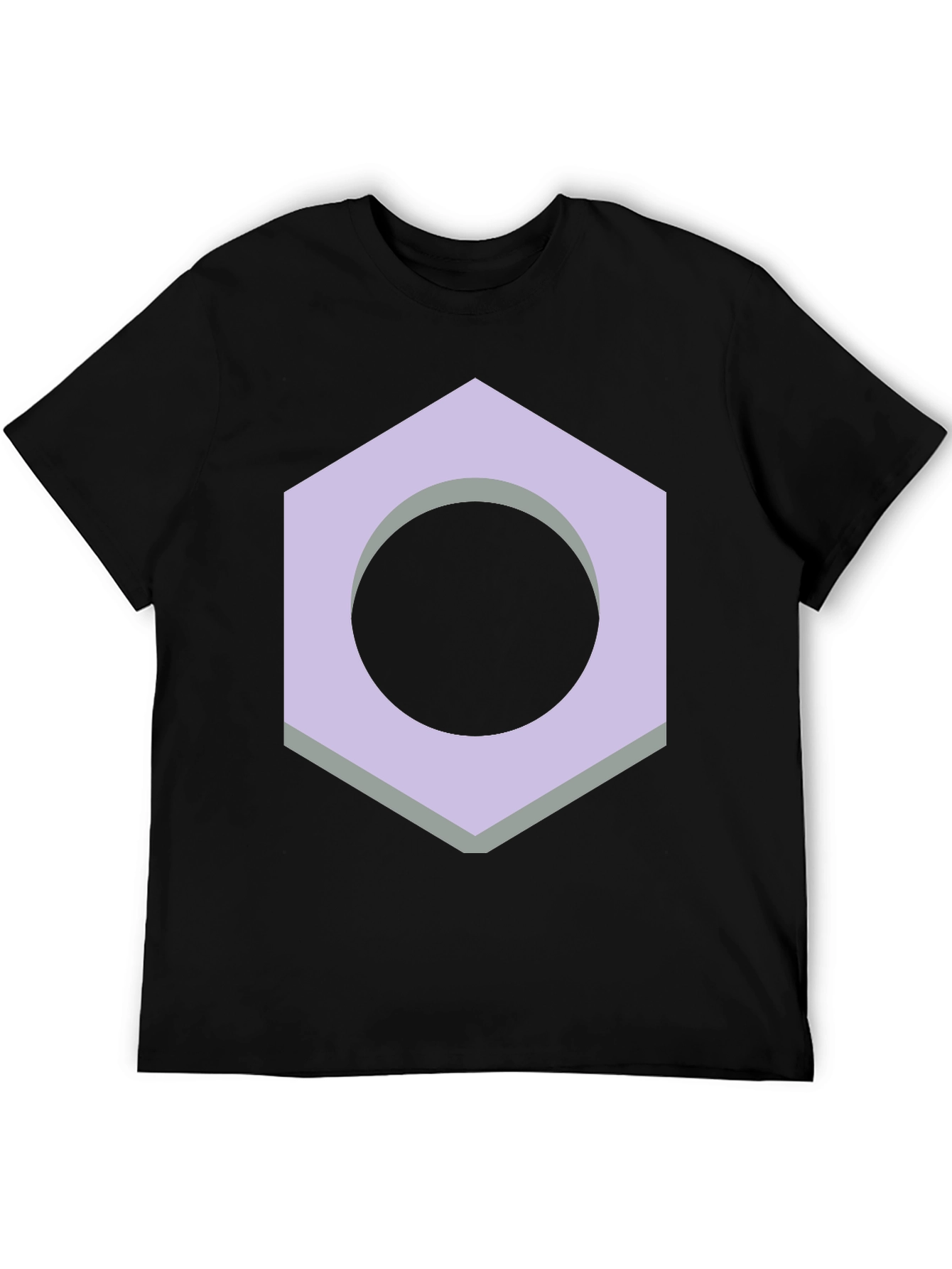 Geometric Hex Nut Graphic Tee - Casual Black T-Shirt