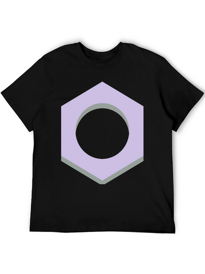 Geometric Hex Nut Graphic Tee - Casual Black T-Shirt
