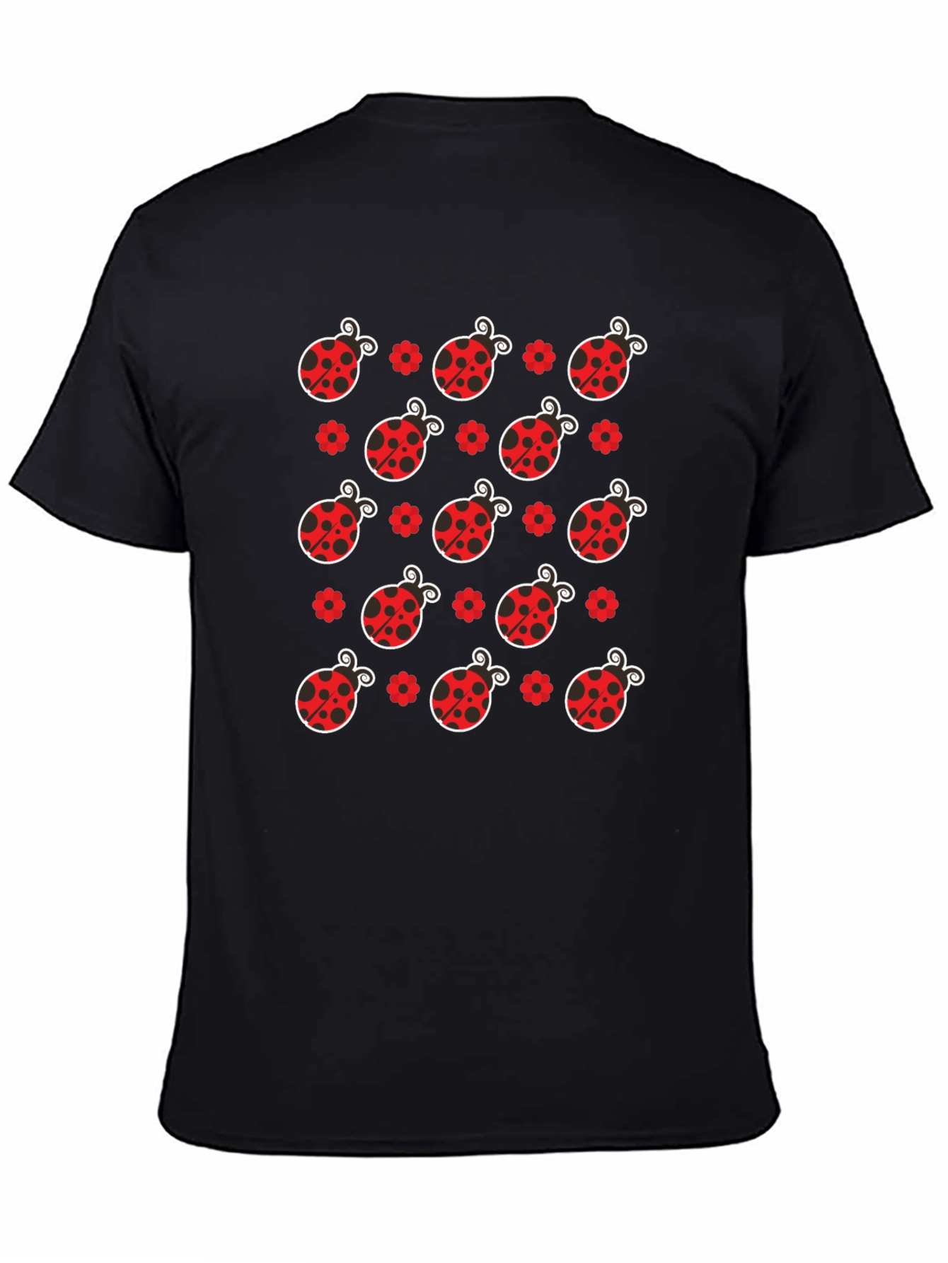 Ladybug Pattern Black T-Shirt