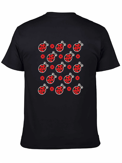 Ladybug Pattern Black T-Shirt