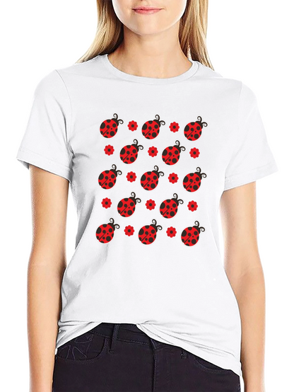 Ladybug Pattern Black T-Shirt